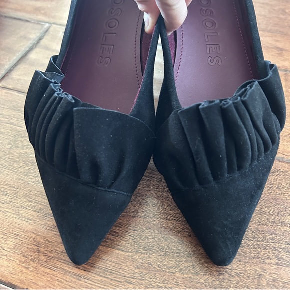 NEW Aerosoles Dillion Black Suede Slip-On Ruffled Flats Pointy Toe Shoes Sz 9 - Picture 7 of 9